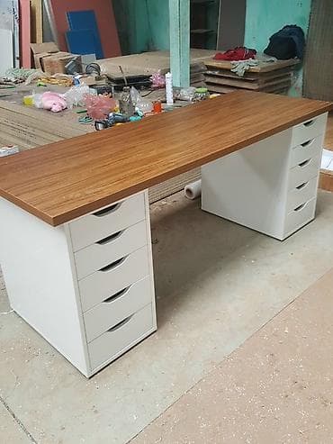 Столдор: Кеңсе үчүн үстөл, Жөндөлбөй турган, түсү - Ак, Тик бурчтуу, ЛДСП — 2