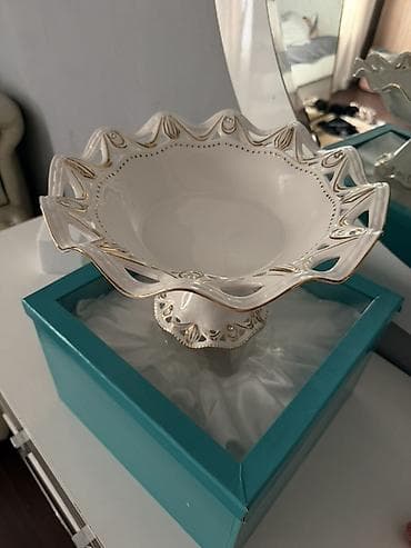 зеркало посуда: Фарфоровая конфетница/фруктовница на ножке — 1