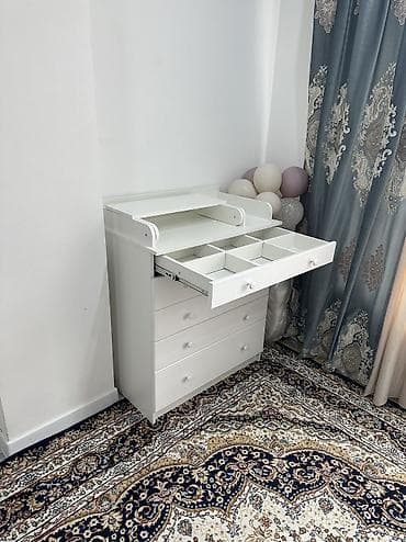 складной столик на колесах: Детский комод, Новый, С пеленальным столиком, ЛДСП, цвет - Белый, В рассрочку — 8