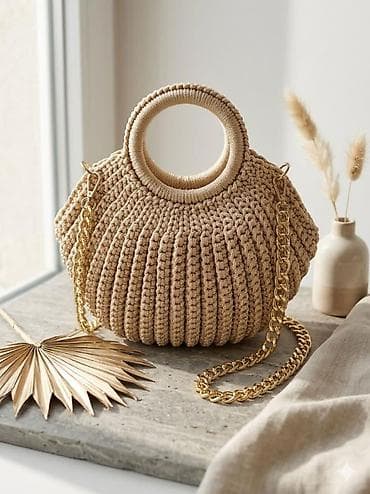 Классическая сумка, Материал: Плетеный материал, Вязаная модель, Женские