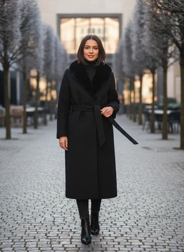 брендовая женская одежда: Женское пальто ICON - Цвет: глубокий черный - Длина: миди/ниже колена — 1