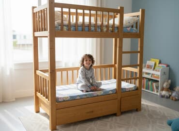 Двухъярусная детская кровать, Натуральное дерево, цвет - Желтый