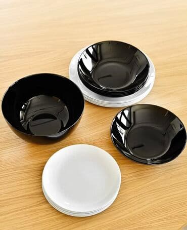 чайные наборы посуды: Набор столовой посуды в современном стиле, черно-белая гамма. Состав — 3