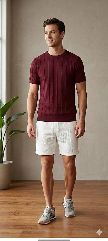 футболки оптом бишкек: Мужской комплект для повседневного образа: - Бардовый батник-футболка — 4