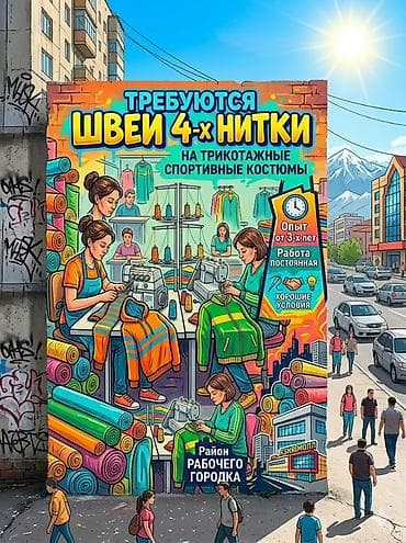 кафельный станок: Швея, Постоянная, 4-нитка, Спортивные костюмы, Опыт работы: 3-5 лет опыта — 1