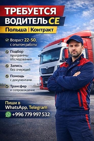 Жумуш: Талап кылынат Жүк ташуучу транспорт айдоочусу, Айдоочулук категориясы (CE), Фурага, 3-5 жылдык тажрыйба, Эркек — 1