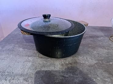 сковорода электрическая: Кастрюля с антипригарным мраморным покрытием и стеклянной крышкой. - — 1