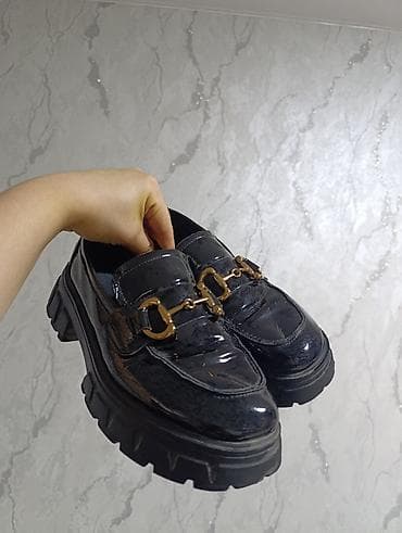 Сабо: Лоферы женские, стиль chunky - Материал верха: черный лак (глянцевый — 2