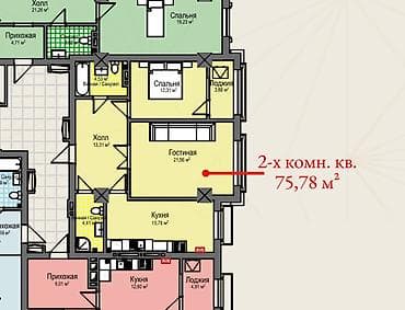 avangard building: 2 комнаты, 75 м², Элитка, 13 этаж, Готовая ПСО (под самоотделку) — 2