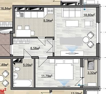 2х: 2 комнаты, 55 м², Элитка, 7 этаж, Евроремонт — 2