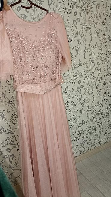 платье холодок: Вечернее платье, А-силуэт, Длинная модель, Полиэстер, С рукавами, Стразы, S — 1