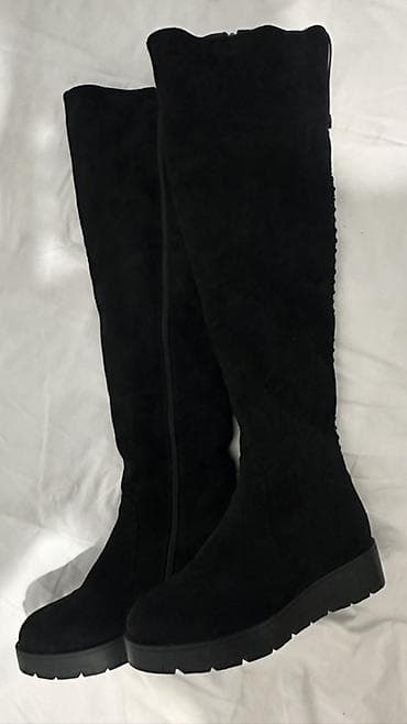 женские ботфорты: Высокие женские сапоги-ботфорты, черные - Материал верха: мягкий — 1