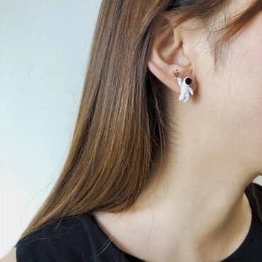 орбизные автаматы: Женские клипсы, Серьги Г ассиметричные с космические астронавты — 3