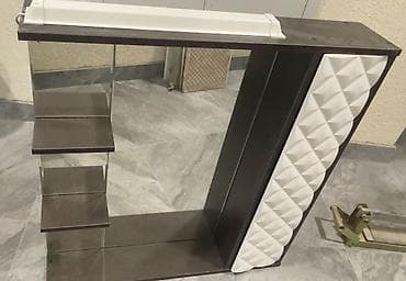 раковину с тумбой и зеркалом: Тумба для ванны, Б/у, С раковиной, Дерево, Самовывоз, цвет - Коричневый — 2