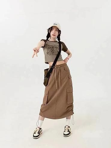 клеточные штаны: Женские брюки-карго, цвет хаки. - Свободный крой со слегка зауженной — 10