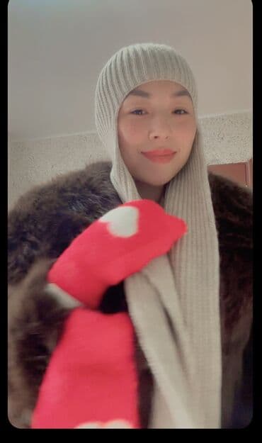 Вязаные зимние комплекты: шапка-бини и длинный шарф - Теплая крупная — 5