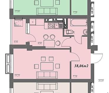 1 комната, 38 м², Элитка, 8 этаж, Готовая ПСО (под самоотделку)