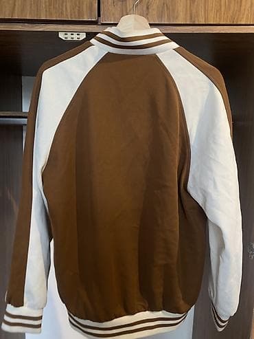 бомберы мужские: Бомбер/варсити-куртка мужская - Цвет: коричневый с молочно‑белыми — 2