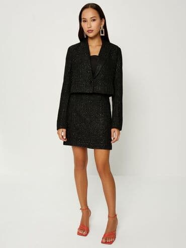 Новый твидовый костюм от Бренда Zarina с укороченным пиджаком и юбкой