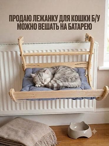 Зоотовары: Продаю Лежанку для кошки б/у. Деревянная с подушкой. Можно вешать или — 2