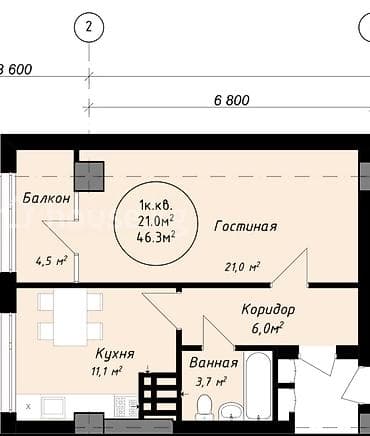 Продажа квартир: 1 комната, 47 м², Элитка, 8 этаж, Готовая ПСО (под самоотделку) — 4
