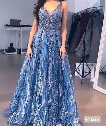 Вечернее платье А-силуэта, размер 44. - Цвет: пыльно-голубой с — 2