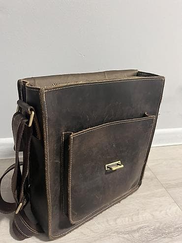 стил: Кожаная сумка-мессенджер через плечо, темно-коричневая ручная работа — 2