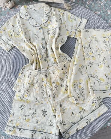 джинсова сорочка: Пижама, Муслин, Китай, На пуговицах, 2XL, M, L — 2