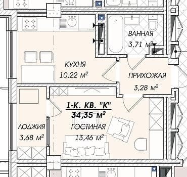 Недвижимость: 1 комната, 35 м², Азия Молл Элитка, 13 этаж, ПСО (под самоотделку) — 3