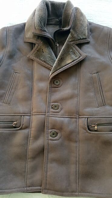 Мужская теплая дубленка, цвет шоколадно-коричневый.Размер XL