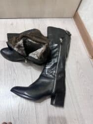 Прокат одежды: Женские зимние сапоги из черной кожи и евромеха. - Цвет: черный — 4