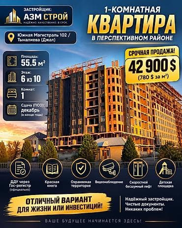 discovery studio: 1 комната, 55 м², Джал мкр (в т.ч. Верхний, Нижний, Средний) Элитка, 6 этаж, ПСО (под самоотделку) — 1