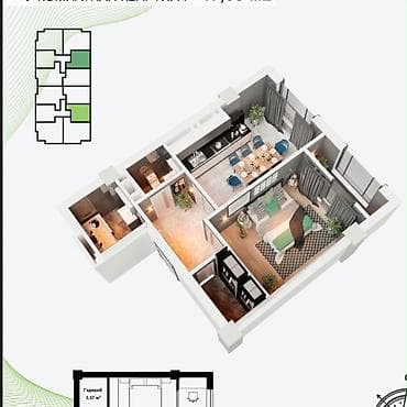 Недвижимость: 1 комната, 47 м², Элитка, Кок-Жар ж/м Элитка, 10 этаж, ПСО (под самоотделку) — 6
