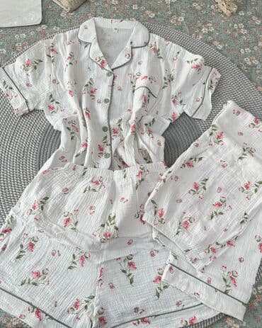 джинсова сорочка: Пижама, Муслин, Китай, На пуговицах, 2XL, M, L — 5