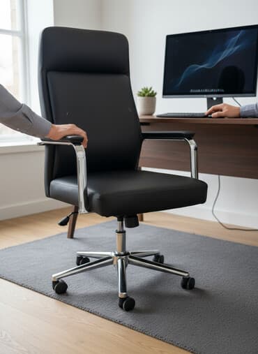 Офисное кресло, С колесиками, цвет - Черный, Экокожа
