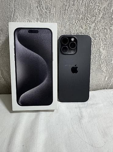 Уюлдук телефондор жана аксессуарлар: IPhone 15 Pro Max, Колдонулган, 256 ГБ, Black Titanium, Каптама, Кабель, Куту, 85 % — 1