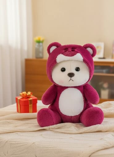 Мягкая игрушка «Мишка» - Яркий малиновый цвет с белой мордочкой и