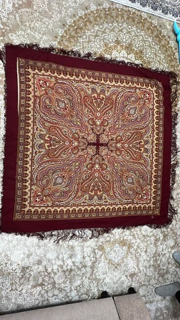 шарф из войлока: Платок, Павловопосадский, Зима, Шерсть, С бахромой — 2