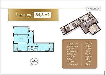 квартиры пмк: Продам 3к. Элит кв, Псо 84м2, Проспект Победы 121 81т$ Ск “NBK — 5