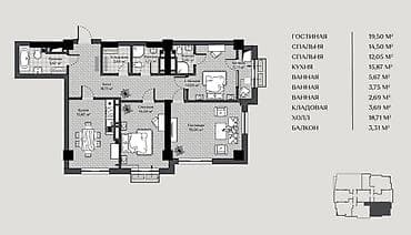 адмираль: Строится, Элитка, 3 комнаты, 99 м² — 2