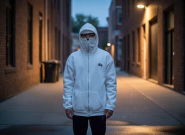 Эркектер кийими: Толстовка с капюшоном, белая, на молнии. Основные особенности: - — 2