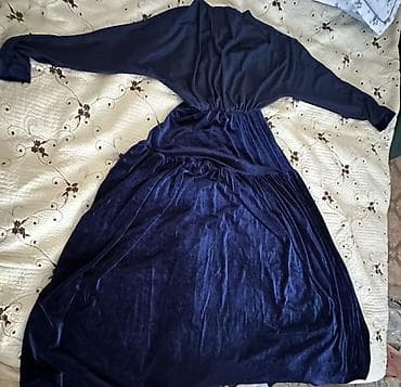 платье мама и дочка: Платье миди из бархатистого материала, темно‑синего цвета. - Верх — 1