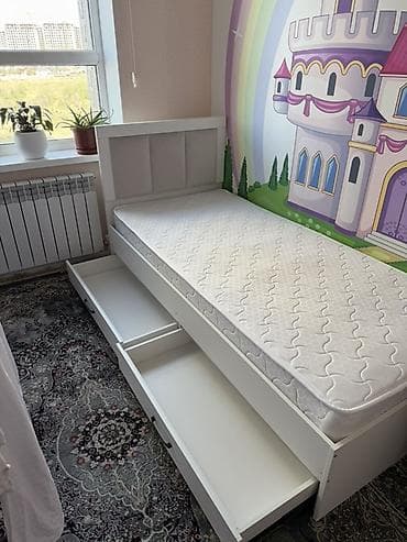 Односпальная кровать с мягким изголовьем и выдвижными ящиками - — 2