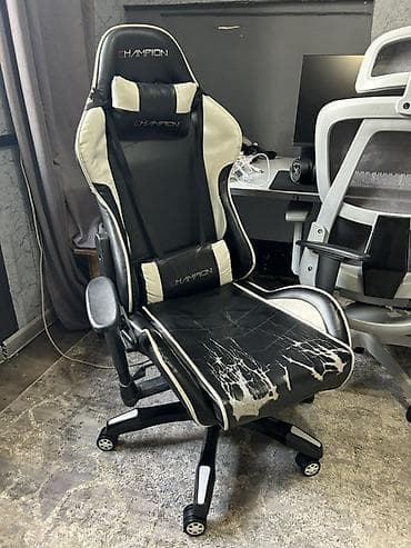 геймер кресло: Игровое кресло, Б/у, С колесиками, цвет - Черный, Экокожа — 1