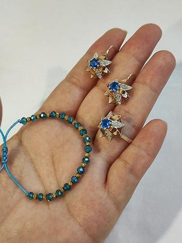 Серебряный комплект с камнями Фианит Серебро напыление золото 925