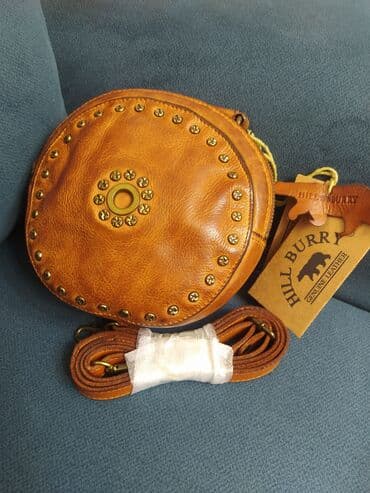 сумка ручной работы из натуральной кожи: Продаю классную мимишку, прекрасная сумочка кросбоди круглая диаметром — 1