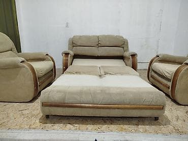 угловой диван трансформер с креслом: Комплект мягкой мебели, цвет - Бежевый — 4