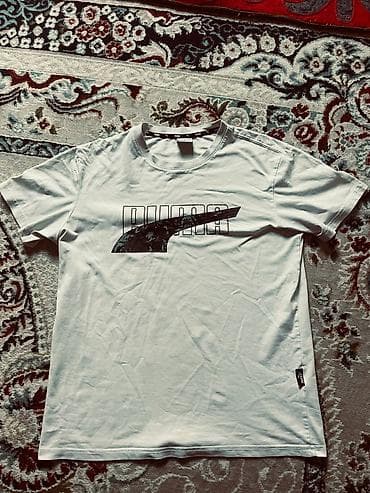 second hend: Футболка PUMA, размер M. - Цвет: белый. - Принт: крупный логотип PUMA — 2
