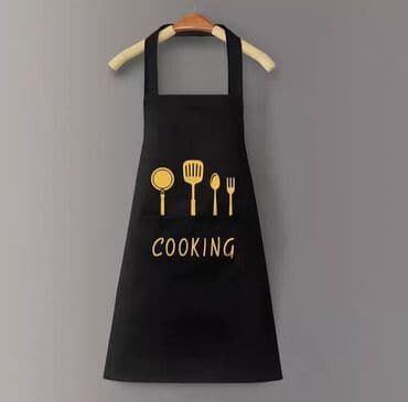 фартук на кухне: Кухонный фартук “COOKING” - Цвет: черный с желтым принтом кухонных — 1