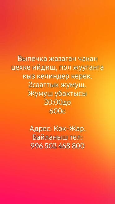 Жумуш: Талап кылынат Идиш жуучу, Төлөм: Күнүмдүк — 1